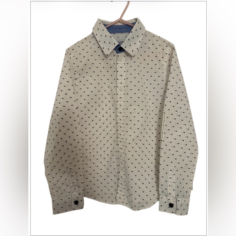 Armani Junior White Button-Down with Navy Micro Hearts - Picture 2 of 4